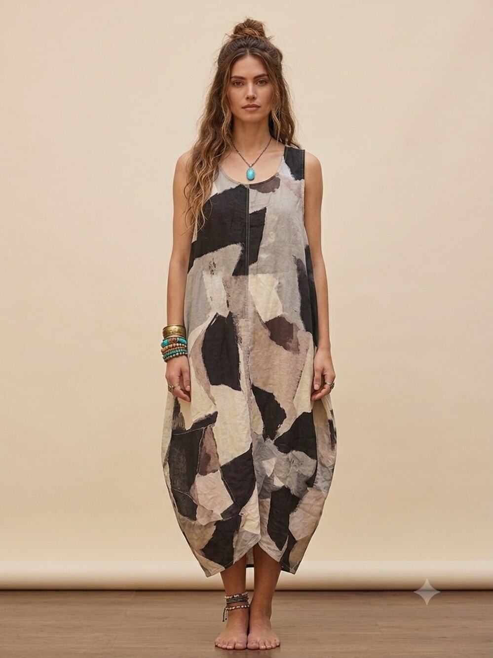 For Cynthia Women's Linen Dress Abstract Printed Vintage, Size LARGE (A-8)